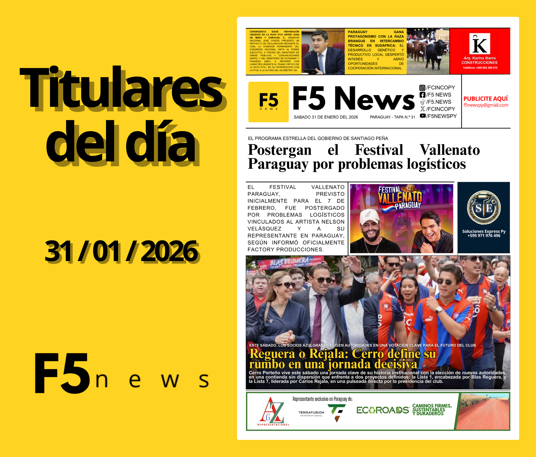 Principales títulos del sábado 31 de enero del 2026.